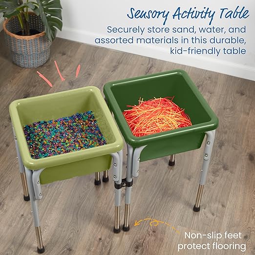 ECR4Kids 2-Station Sand and Water Adjustable Play Table, Sensory Bins, Fern Green/Hunter Green