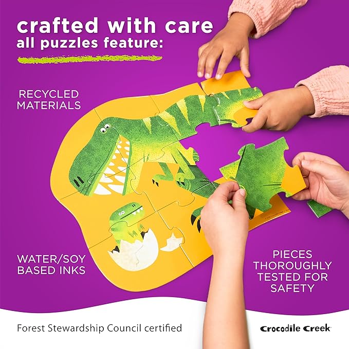 Crocodile Creek 12-Piece Mini Jigsaw Puzzle - Fun Floor Puzzles for Kids Ages 2-4 and Up - Heavy-Duty Shaped Box for Storage - Construction Zone with Dump Truck - 12" x 9" Finished