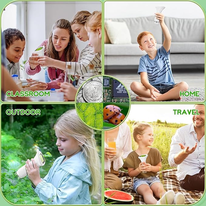 Microscope for Kids, 2'' Inch HD Screen Pocket Portable Microscope, 1000x Magnification Mini Magnifying Glass with Light for Kids, for 3-12 Girls & Boys - White