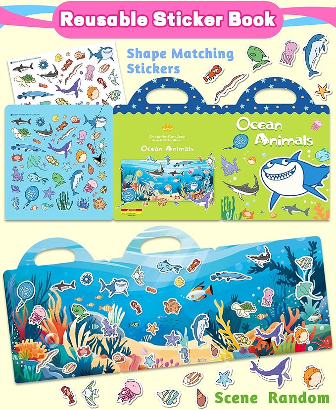 Reusable Sticker Book for Toddlers 2-4 Years, Stickers for Kids, Toddler Craft Activities, Toddler Travel Toys Ages 2+ Boy Girl Birthday Gifts