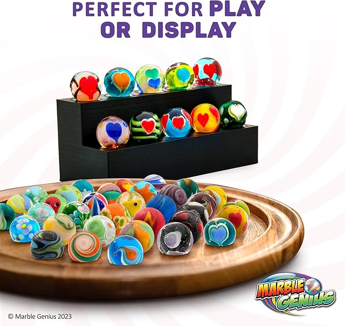 Marble Genius Collectors Marbles, Sweetheart Design, 16mm (⅝ Inch), 10 Handmade Glass Marbles, Gifts for Marble Lovers, Gifts for Kids Ages 3+