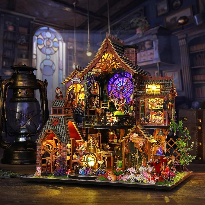DIY Miniature House Kit,Tiny House Model Kit Dollhouse with Light & Tools, DIY Wooden Dollhouse Miniature Kit for Adults and Teens, Creative Craft Magic House Kit, Home Decor(Magic Spirit)