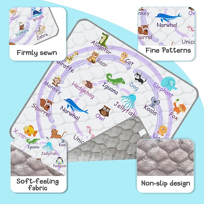 Baby Play Mat，Thick Soft 50" X 50" Playpen mat, Non-Slip and Machine Washable Baby Play Mats for Floor，Crawling Mat for Babies, Toddlers & Infants to Play and Learn (Purple Animal, 50" X 50")