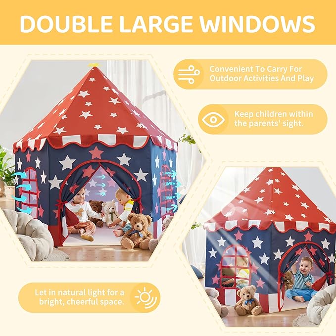 Large Girls Play Tent Princess, Boys Castle Kids Playhouse Indoor Outdoor Toddler Teepee | American Style Design, Age 3-8| Detailed Instructions| Colorful Package| Christmas Birthday Gift red