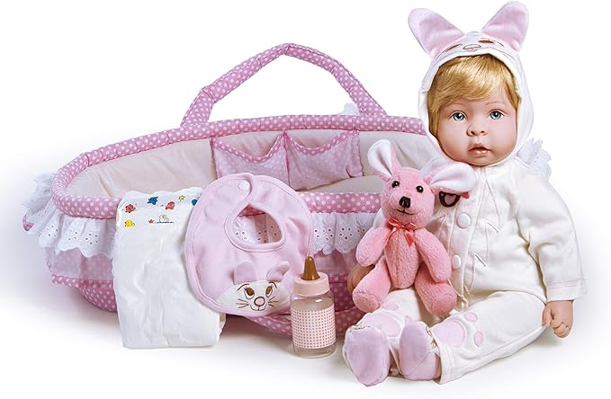 Paradise Galleries Realistic Reborn Baby Doll with Bassinet 9 Piece Gift Set, 17-Inch Birthday Gift for Kids Ages 3 and Up - Molly & Fluffy