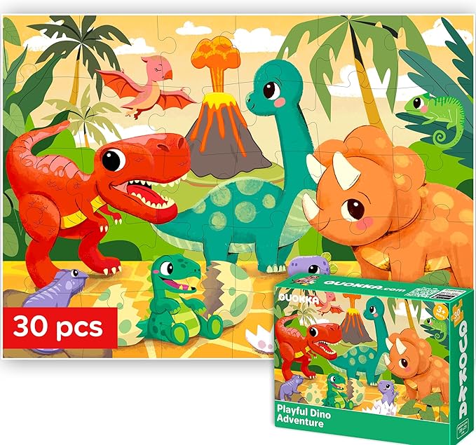 QUOKKA Puzzles for Kids Ages 3-5 - 30 Pieces Puzzles for Toddlers 2-4 - Dinosaurs Learning Jigsaw Puzzles for Kids 4-6 Years Old - Educational Toys for Boy and Girl