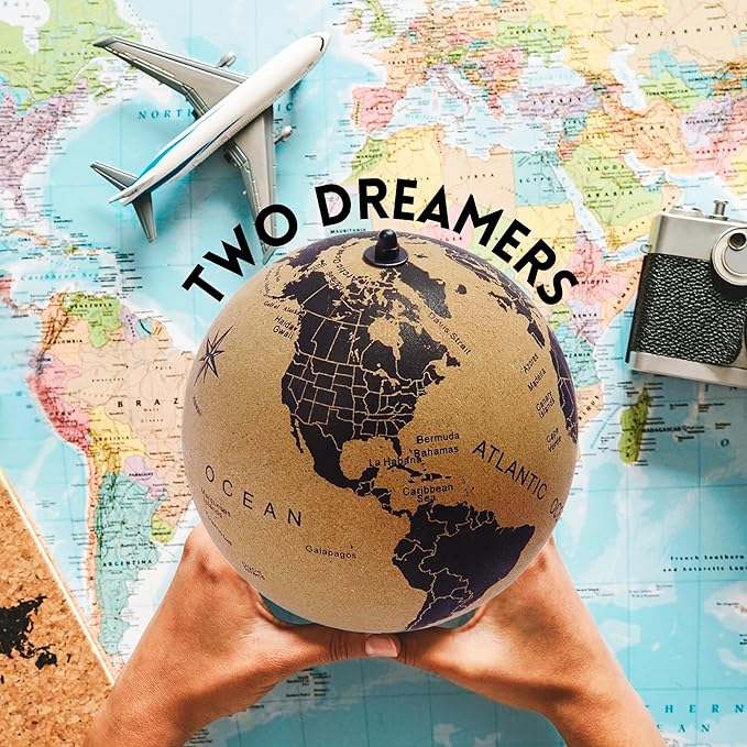 Medium Cork Globe 9.4" Tall | World Travel Map with Metallic, Colored & National Flags Push Pins | 3D World Map Pin Board for Home or Office | Unique Gift for Travelers, Couples & Families | Push Pin Map