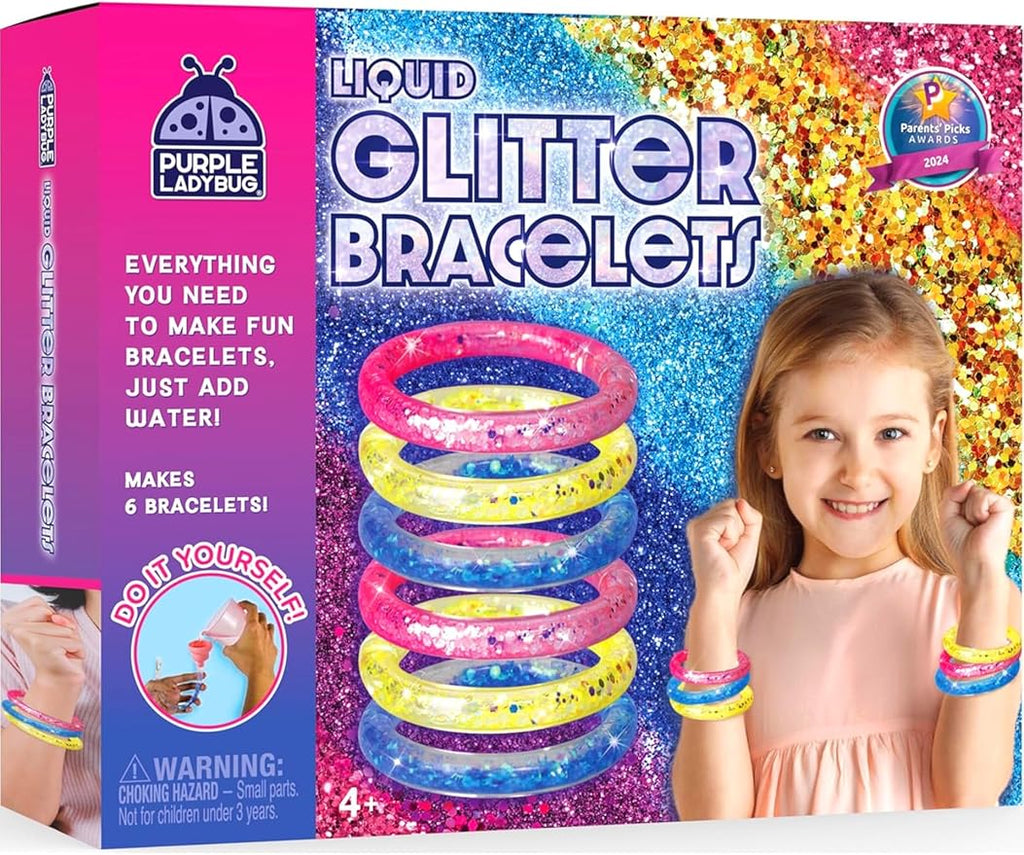 PURPLE LADYBUG Make Your Own Bracelet Making Kit for Girls - Creative Glitter Bracelet Craft Kit, DIY Jewelry-Making Set with Gemstones, Glitter & Tubes, Fun Craft Activity for Kids