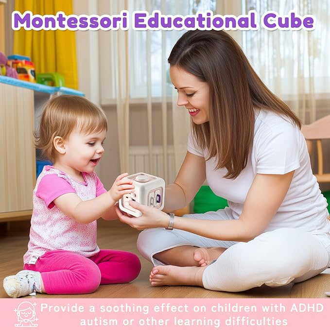 Busy Cube Toys for 1 Year Old Girl Gifts, Montessori for Baby Girl, Travel Sensory Toys for Toddlers 1-3, Learning Fine Motor Skills| 1st Birthday Girl Gifts 12 Months Stocking Stuffers