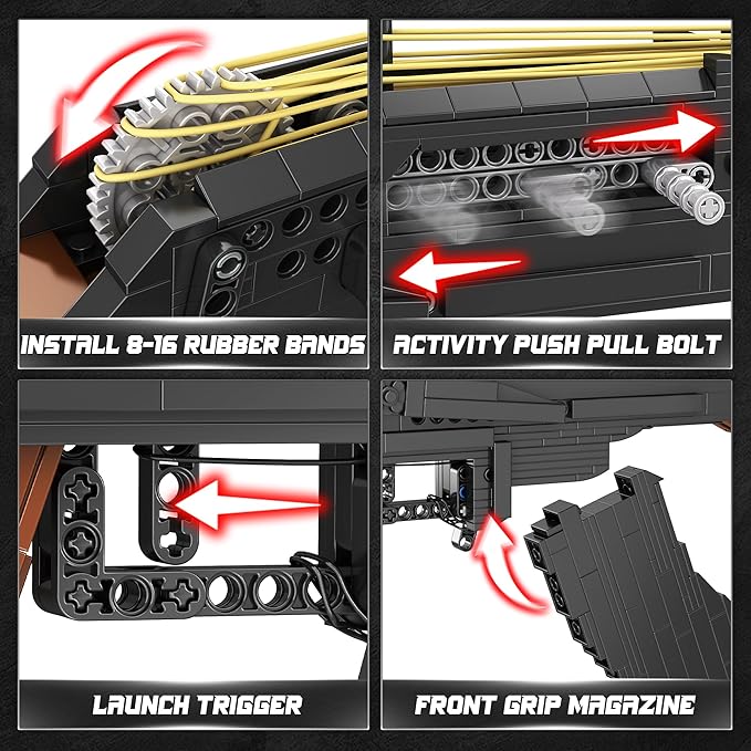 Building Block Gun for Adults, 1:1 AKM-47 Model Gun with Functional Rubber Band Shooting Mechanism, Collectible Gift for Military Weapon Toy Lovers,Educational STEM Toy Set for Boys Age 12+, 1166Pcs