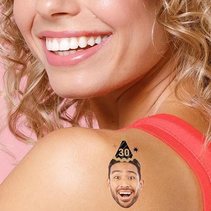 Big Dot of Happiness Custom Photo Adult Happy Birthday - Gold - Birthday Party Favors - Fun Face Temporary Tattoos - Set of 12