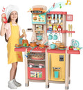SANDINRAYLI Kids Kitchen Playset,65Pcs Play Kitchen Sets for Kids Ages 4-8, Large Play Kitchen for Toddlers 3-5, Kitchen Toys with Running Water, Plastic Pretend Kitchen for Girl & Boy, Pink