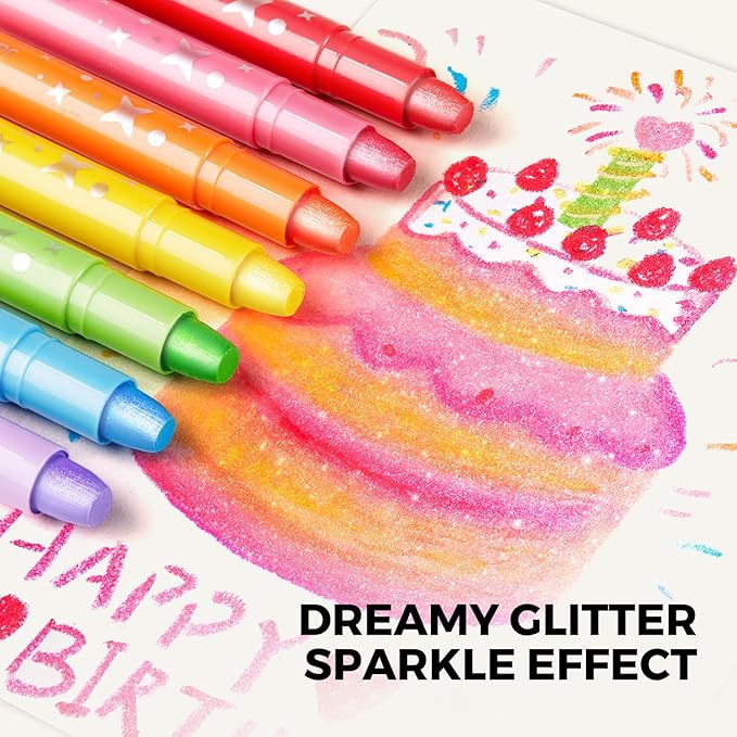 Jar Melo Glitter Crayons for Toddlers 1-3, Non-Toxic Washable Crayons for Kids, Ultra-Silky and Twist, Ideal Coloring Gift for Boys and Girls, 12 Colors