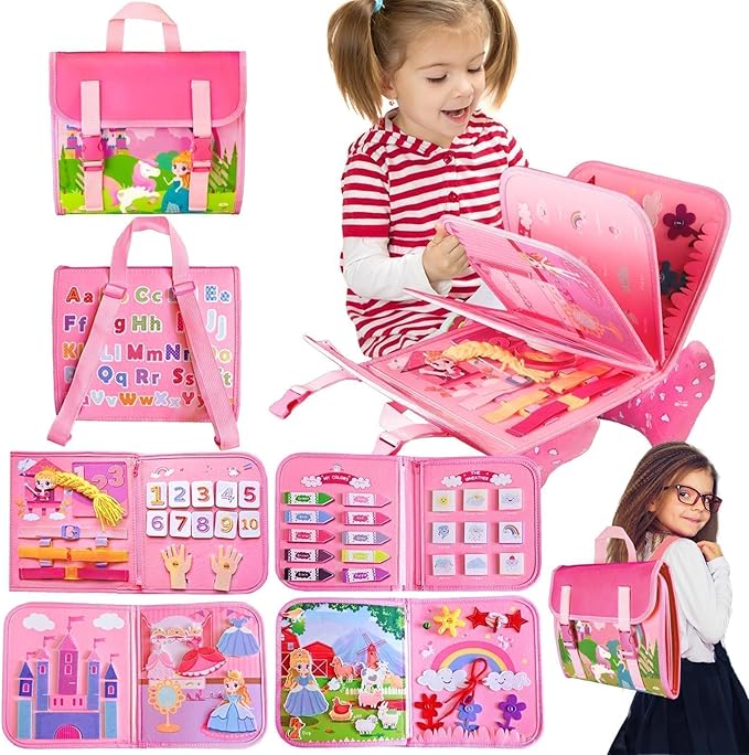 Montessori Busy Book for Toddlers 1 3, 19 in 1 Educational Learning Toys for Toddlers 2 4，Sensory Fine Motor Skills Activity Board for Girls Birthday Gifts,Busy Book Travel Toys