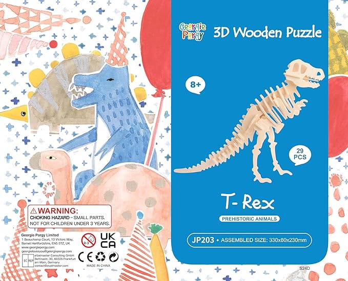 Georgie Porgy 3D Wooden Puzzles for Kids Toys Construction Woodcraft Kits DIY Model Puzzle Kits Birthday Gifts Pack of 3 (T-Rex Spinosaurus Stegosaurus)