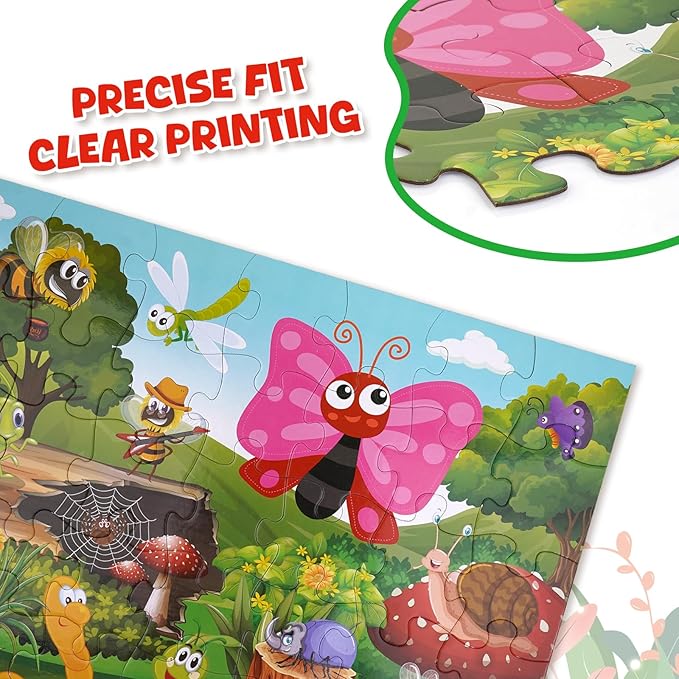 35 Piece Jumbo Floor Puzzle for Kids BugsJigsaw Puzzles, Large Puzzles for Toddler Ages 3-8, Educational Development Toys Giant Floor Puzzle