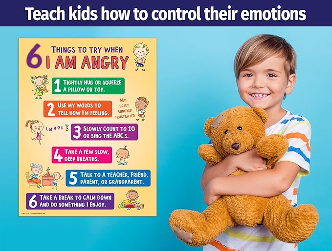 ZOCO – 6 Anger Control Strategies Posters (2-Pack) – Calm Down and Manage Emotions for Toddlers – Classroom Behavior Management for Preschool, Daycare, and Homeschool – Made in USA