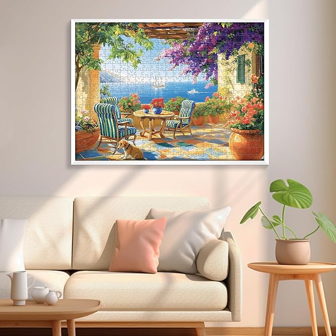 500 Pieces Puzzle for Adults, Beach and Boat Jigsaw Puzzle 500 Piece, Puppy and Colorful Flower 500 Pieces Jigsaw Puzzle, Challenging Game Home Decor Toy for Adults Kids Seniors 20.5 * 15 in