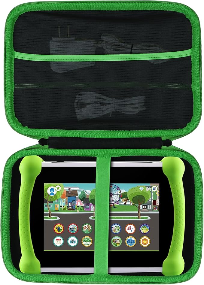 Storage Case Compatible with Leapfrog LeapPad Academy/LeapPad Ultimate/Epic Academy Edition 7-Inch Touchscreen Learning Tablet (Black + Green Case)