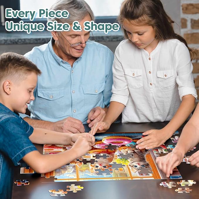 100 Piece Puzzles - Adorable Cats Donuts Puzzle for Kids Ages 4-6 6-8 8-10, Large Piece Puzzle for Seniors Dementia Alzheimer's Activity for Adults Kids Puzzles Ages 5-8 Great Gift for Boys Girls