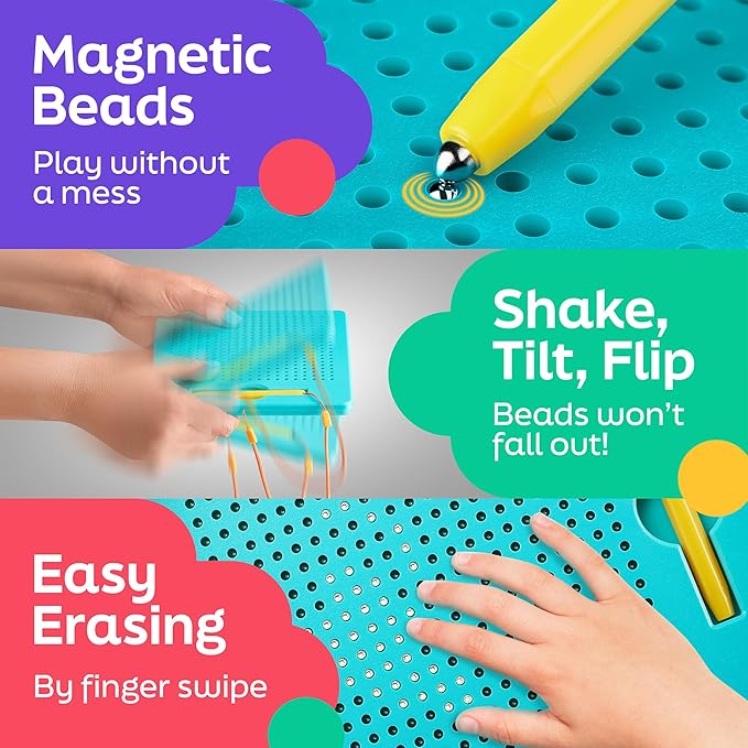 Magnetic Drawing Board for Kids & Toddlers with Beads and Magnet Stylus Pen - Magnetic Tablet Toy for Airplane & Car Ride Activities for Kids