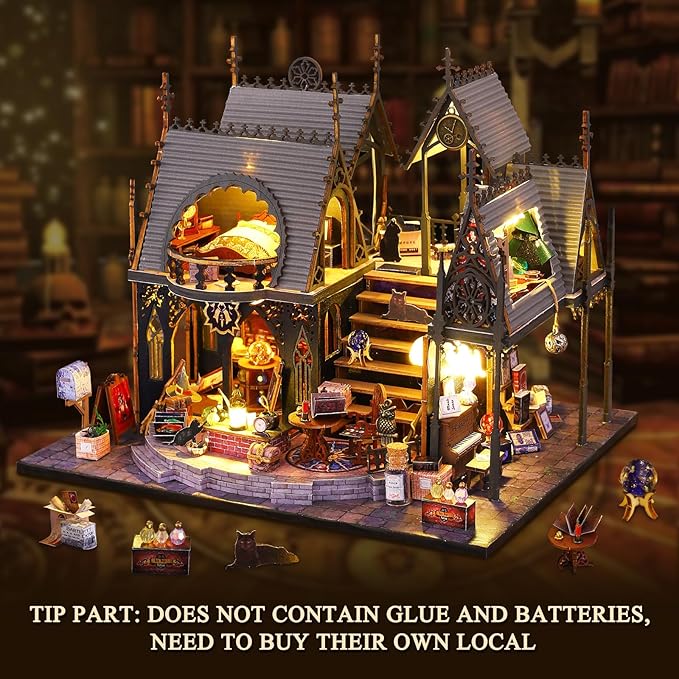DIY Miniature House Kit, Tiny for Adults to Build, 3D Wooden Puzzles Dollhouse Bookshelf Insert Decor Alley-Creativity Kit with LED Light for Family and Friends (Luna's Magic House)
