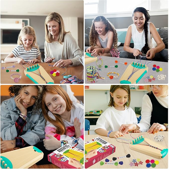 Arts and Crafts for Kids Ages 8-12,Friendship Bracelet Making Kit for Girl,Kids Jewelry Making Kit with 28 Pre-Cut Threads,Christmas Birthday Gifts for Ages 6 7 8 9 10 11 12 Year Old Cyan