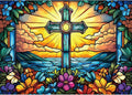 1000 Piece Stained Glass Cross Jigsaw Puzzle for Adults | Challenging & Colorful Cross Flower Pattern | Perfect for Game Nights & Gifts
