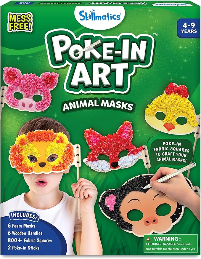 Skillmatics Poke-in Art - Halloween Animal Masks, Mess-Free Fun for Kids, DIY Wood Craft Kits, Creative Halloween Activity, Gifts for Girls & Boys Ages 4, 5, 6, 7, 8, 9