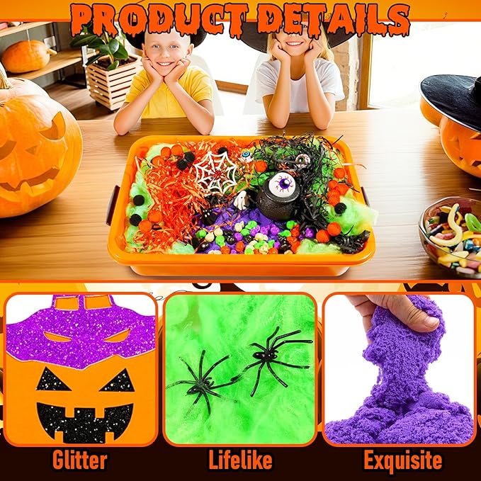 Bbiamsleep Halloween Sensory Bin, 141 Pcs Halloween Sensory Sand Kit with Color Sand for Birthday Party