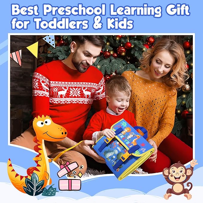 FREYBLI Toddler Busy Board, Montessori Toys for Boy Birthday Gift, Educational Quiet Activity Busy Book for Toddlers, Travel Toys for Airplane Car