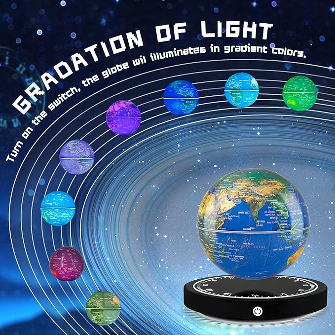 Flagest Magnetic Levitating Floating Globe with LED Lights, 16 Colors Rotating Globe Lamp with Clock Base for Home Office Desk Decor, Cool Tech Gadgets for Men Husband Boys and Girls