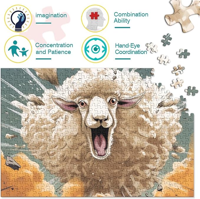 Sheep for Adults Fun 500 Pieces 3D Animal Thickened Wooden Jigsaw Puzzles Toy Intellectual Game Stress Relief Toy Decoration Education Game Relaxation and Intelligence 500pcs (52x38cm)