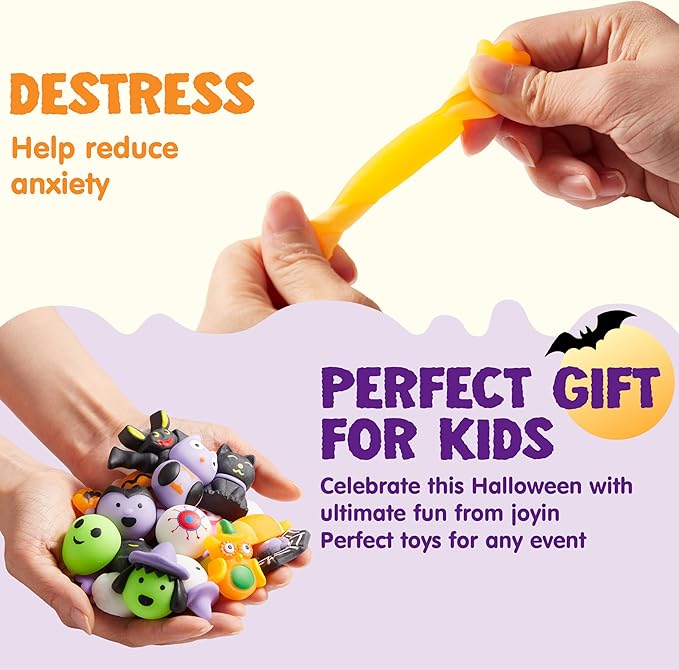 JOYIN 48 Pcs Halloween Mochi Squishy Toys Bulk, Halloween Toys for Halloween Party Favors Decoration, Trick or Treats Sensory Stress Relief Toy, Classroom Prizes Goodie Bag Filler Kids Gift