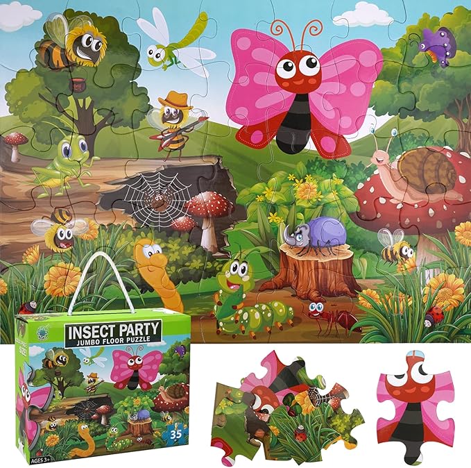 35 Piece Jumbo Floor Puzzle for Kids BugsJigsaw Puzzles, Large Puzzles for Toddler Ages 3-8, Educational Development Toys Giant Floor Puzzle