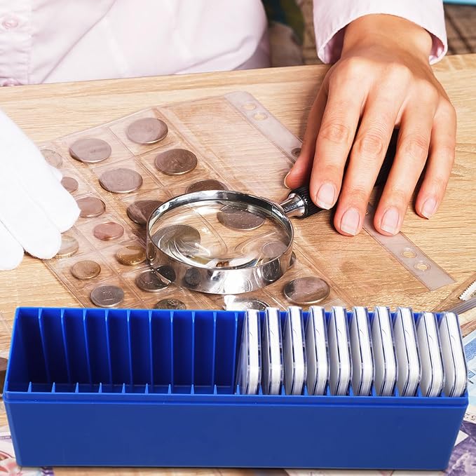 Wenqik 6 Pcs Plastic Coin Storage Box Case with 20 Slab Coin Holders - Collection Box for Collectors, Home, Office, Bank Supplies(Blue)