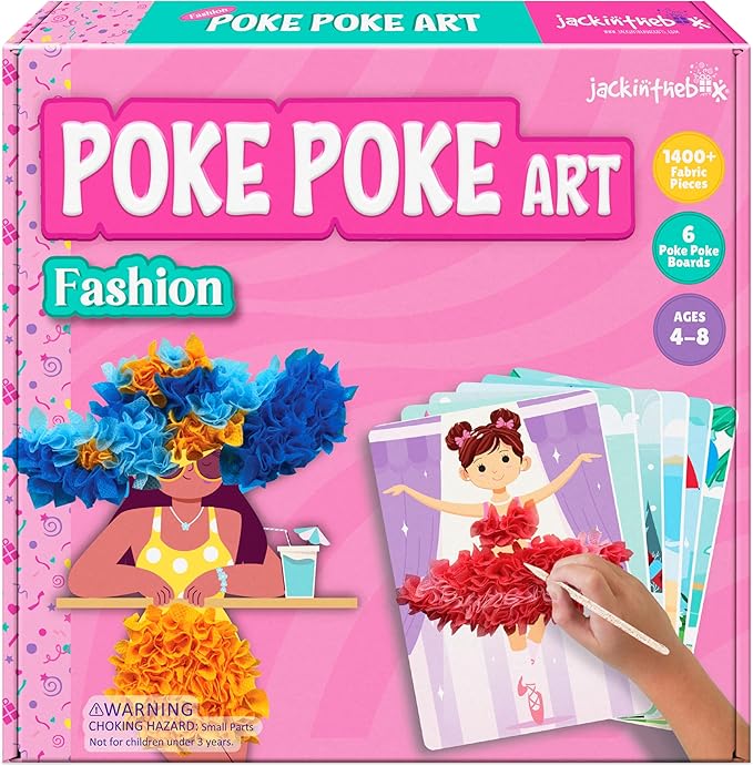 jackinthebox Poke Poke Art for Kids - Fashion Theme, Mess-Free Fabric Art and Craft, Flower Pressing Kits, Gift for Kids, Girl Gifts, Toys for Girls Ages 4 5 6 7 8