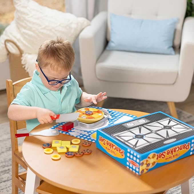 Melissa & Doug Flip and Serve Pancake Set (19 pcs) - Wooden Breakfast Play Food