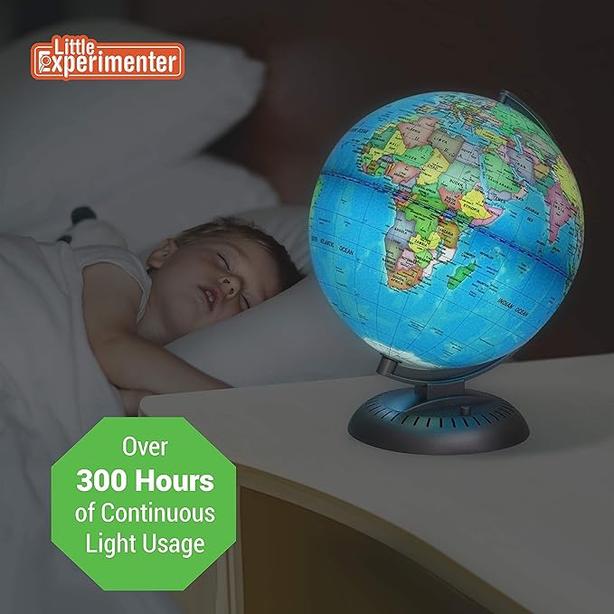 Little Experimenter 8” Illuminated Globes for Kids - Light Up World Globe With Stand, Best Gift Ideas for Children, Educational STEM Toys for All Ages, Gifts for Boys And Girls Ages 8-12+ Years Old