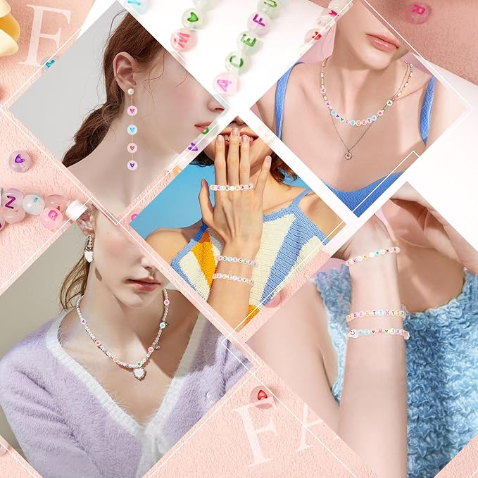 1900pcs Letter Beads, DECYOOL Glow in The Dark Letter Beads, Acrylic Alphabet Beads, with 1 Roll Elastic String for Bracelet Necklace Jewelry Making Supplie