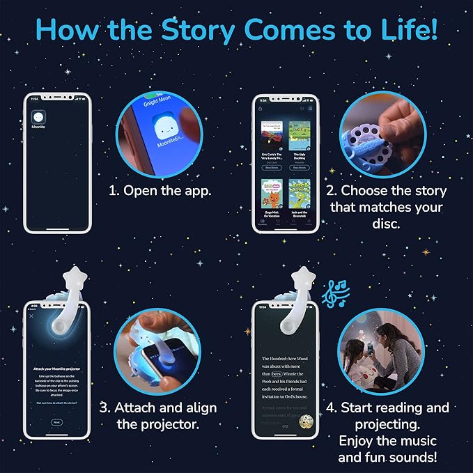 Moonlite Storytime Mini Projector with 4 Winnie The Pooh Stories, A Magical Way to Read Together, Digital Storybooks, Fun Sound Effects, Learning Gifts for Kids Ages 1 and Up