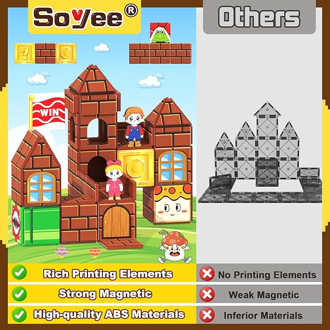 Soyee Magnetic Tiles Toddler Kids Toys Construction Building Blocks for Kids 3+ Toddler Kids Preschool Learning Toys for Boys Girls