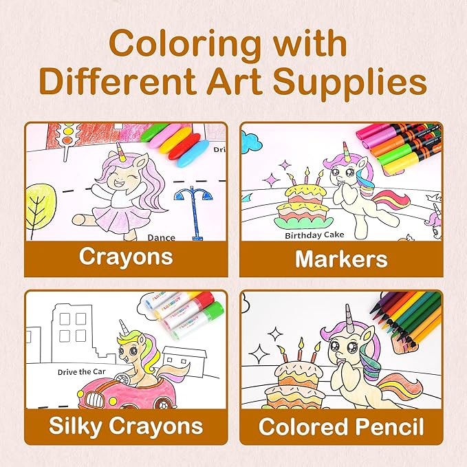 YPLUS Children Drawing Roll, Coloring Paper Roll for Kids, 120 x 11.8 Inch Sticky DIY Painting Drawing Paper Rolls for Toddler, Kids' Gift, Party Activities, Wall Coloring Paper Stickers - Unicorn