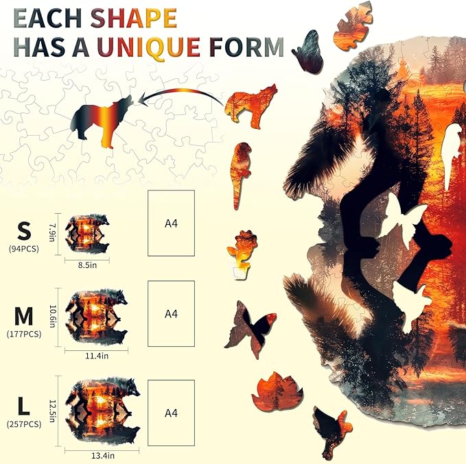 Wooden Puzzles for Adults, 3D Wolf Wooden Jigsaw Puzzles, Unique Shaped Animal Wood Puzzles Adults, Birthday Gift Family Game.(（11.4 * 10.6in 177pcs）
