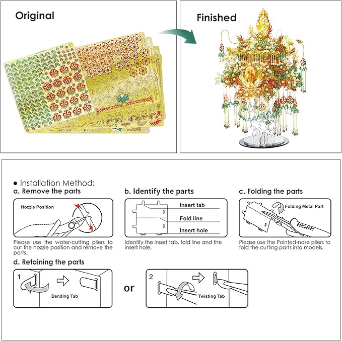 Piececool 3D Metal Asian Puzzles Model Kits- Garuda Coronet Metal Building Kit for Adults, Brain Teaser Puzzle DIY Handcraft Model Kits, Fidget 3D Puzzles Gifts for Teens Man Woman Family- 522 Pcs