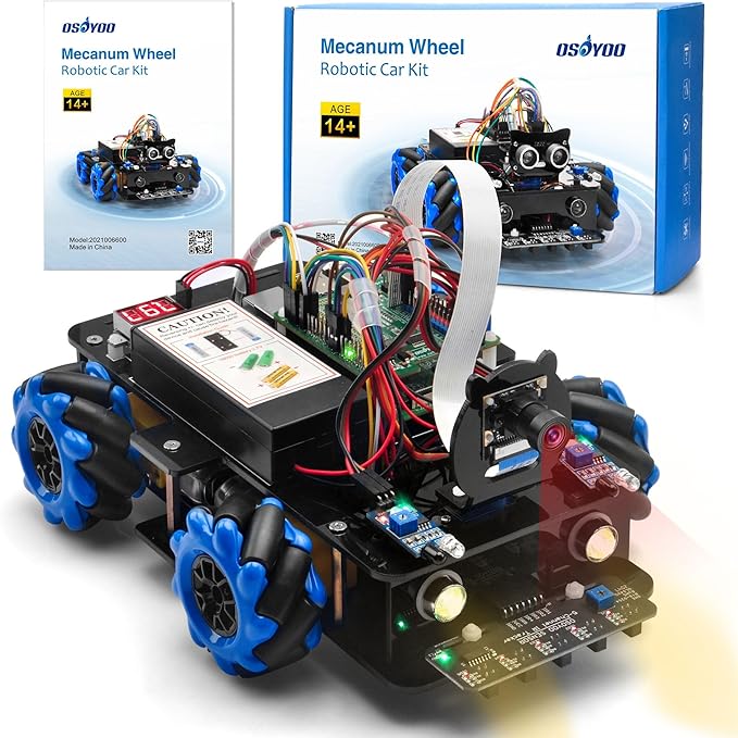OSOYOO Mecanum Wheel Robot Car Kit for Raspberry Pi 3/4/5 STEM Remote Controlled DIY Coding Video Control Omni-Directional
