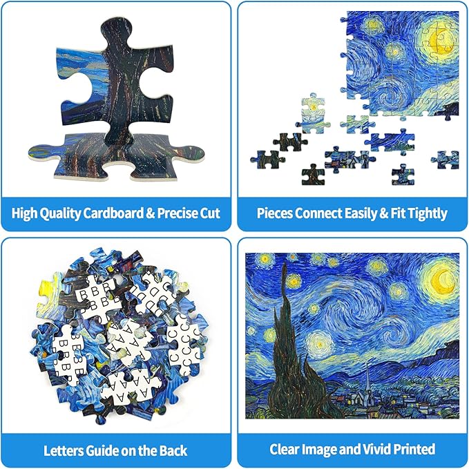 100 Piece Puzzles for Kids Starry Night 100 Piece Puzzle Famous Oil Painting Puzzles for Adults 100 Pieces Classic Art Puzzles by Vincent Van Gogh Puzzle for Kids Ages 6-10 Senior Gift