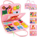 Toddler Busy Board, Montessori Sensory Toys for Boys, 1-4 Year Old Girl Toddler Travel Toys, Educational Learning Activities Board for Motor Skills, Birthday Gifts for Airplane Car, Pink