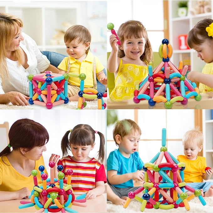 COUOMOXA Magnetic Toy Montessori for Kids: 3 4 5 6 7 8 9 10 11 12 Years Old Kids Building Sticks - Magnetic Creative Toy Age 3-12 Playroom Family - Christmas Birthday Gift for Boys Girls