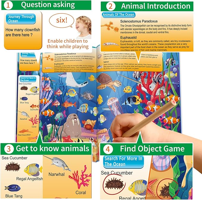4 Pack Search and Find Activity Book for Kids Ages 3-5 4-8 8-12, Car Game,Toys for Road Trip Airplane Activities,Activity Books Over 240 Fun Animal Knowledge